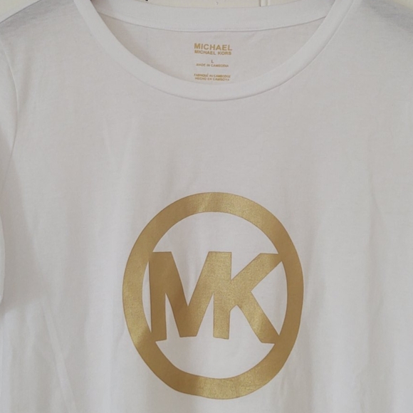 NWT! Michael Kors Womens MK Logo Gold White TShirt - Picture 4 of 7